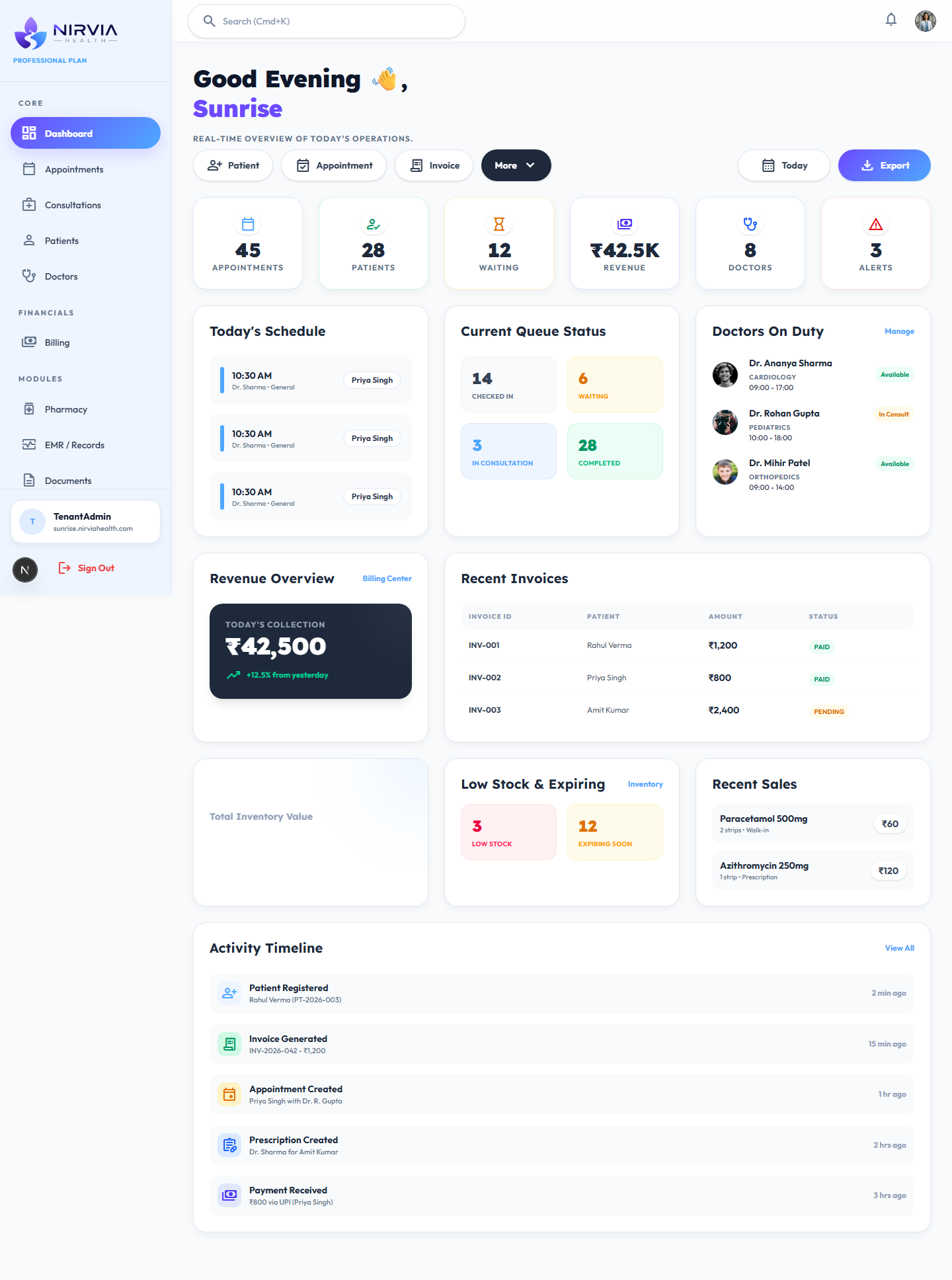 Nirvia Dashboard Screenshot